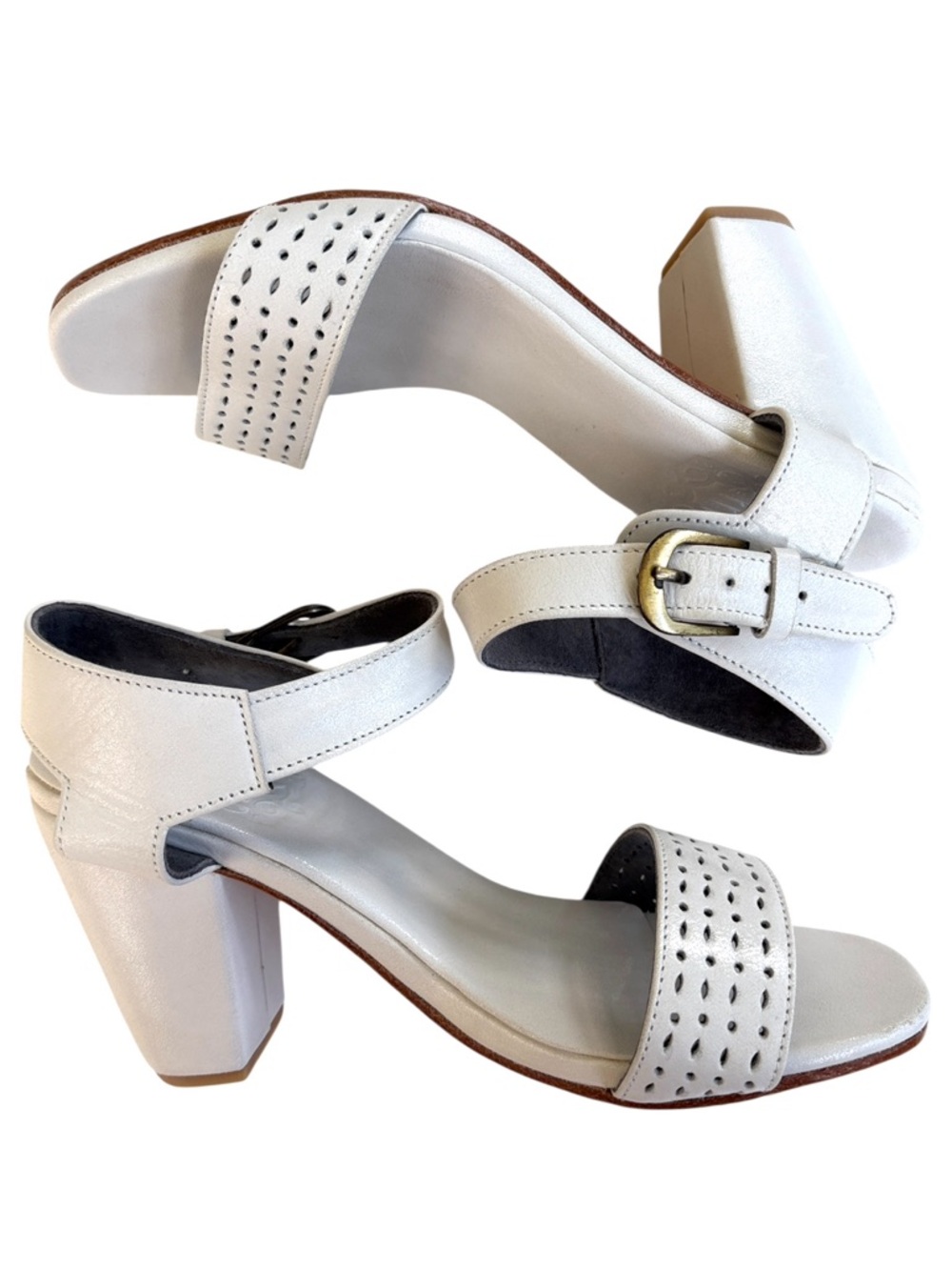 Like New Bali ELF Leather Heeled Sandals White Size 8